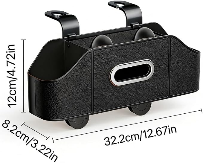 2 Pack 4-in-1 Car Backseat Organizer, PU Leather Headrest Storage Box with Tissue Holder, Dual Cup Holders, Phone Stand & Hooks, Universal Fit for Most Cars, Road Trip Essentials (Black)