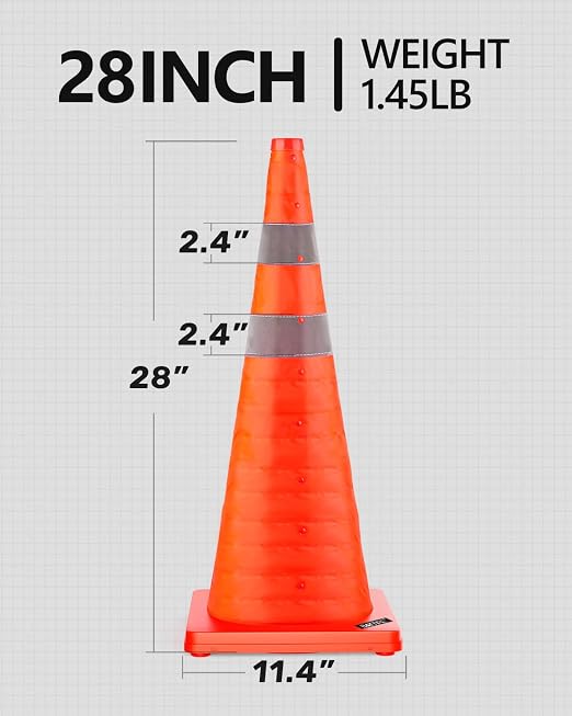 BATTIFE [10 Pack] 28 Inch Collapsible Traffic Safety Orange Cones, Multi Purpose Pop-up Cones and Reflective Collar, for Road Parking, Driving Practice