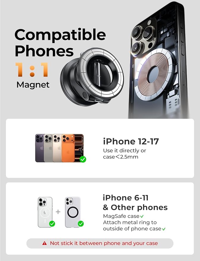 LISEN for Magsafe Car Mount, Magnetic Phone Holders for Your Car Vacuum, Phone Mount for Car Accessories for Women Men Jeep BMW, Suction Phone Holder Gifts Kits, for iPhone 17 Pro Max 16 15 14 13 12
