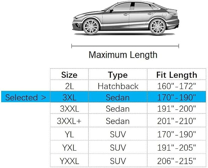 Car Cover Fit for 170-190 inches Length Sedan Waterproof All Weather Outdoor Full Cover Rain Sun UV Protection Driver Side Door Zipper Dirtproof, Scratch Resistant, Breathable, Dustproof