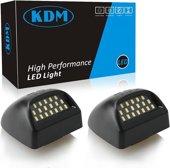 KDM LED License Plate Lights fit for 1999-2013 Chevy Silverado GMC Sierra 1500 2500 3500 HD Suburban Tahoe Cadillac Escalade EXT Yukon XL, 6000K White Black Housing 2pcs pack