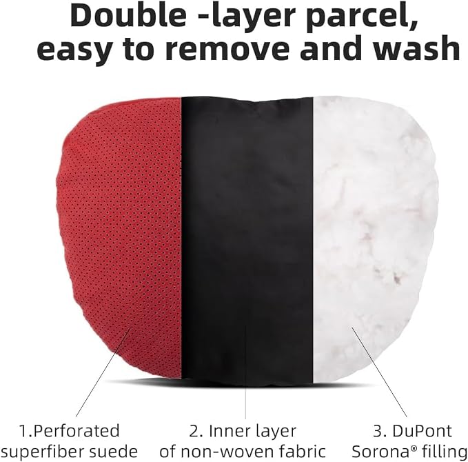 2 Pcs Car Headrest Neck Pillow for Driving,Universal Premium Suede Leather Soft and Comfortable Headrest,Three Gears of Height Adjustment Car Seat Headrest Pillow Car Interior Accessories