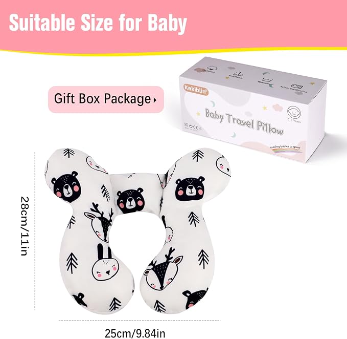 KAKIBLIN Baby Neck Pillow, Upgraded Baby Support Pillow,Babies Head Pillow,Neck Support Pillow for for Car Seat, Stroller, Pushchair,Travel (Bear)