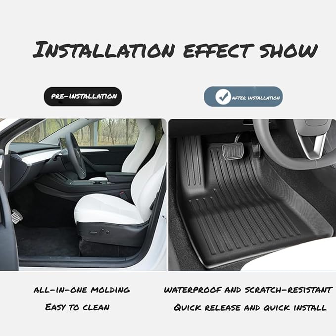 Floor Mats for Tesla Model 3 Highland 2026 2025 2024, TPE All Weather Protection Floor Mats Set (6 Pieces), Custom Fit Cargo Liner Cargo Trunk Accessories, Heavy Duty Accessories, Black