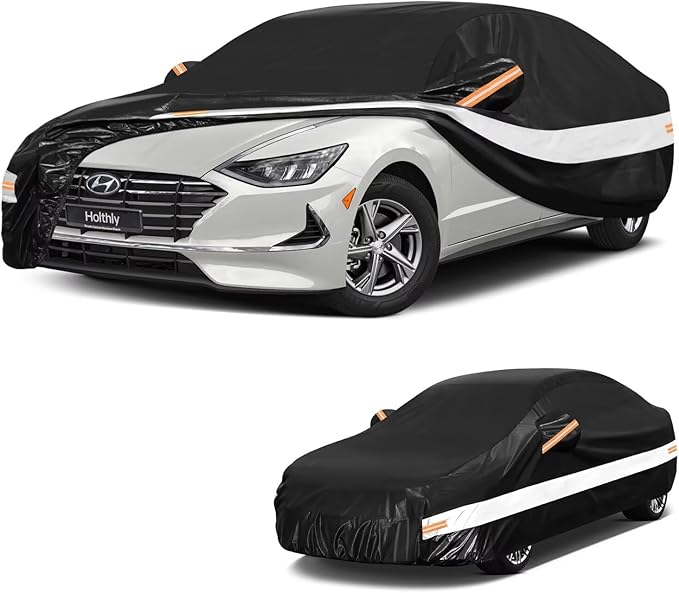 10 Layers Car Cover Custom Fit for Hyundai Sonata (2004-2026), Waterproof All Weather for Automobiles, Outdoor Full Cover Sun Dust Rain Protection with Cotton. Black