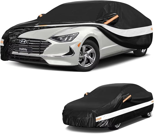 10 Layers Car Cover Custom Fit for Hyundai Sonata (2004-2026), Waterproof All Weather for Automobiles, Outdoor Full Cover Sun Dust Rain Protection with Cotton. Black