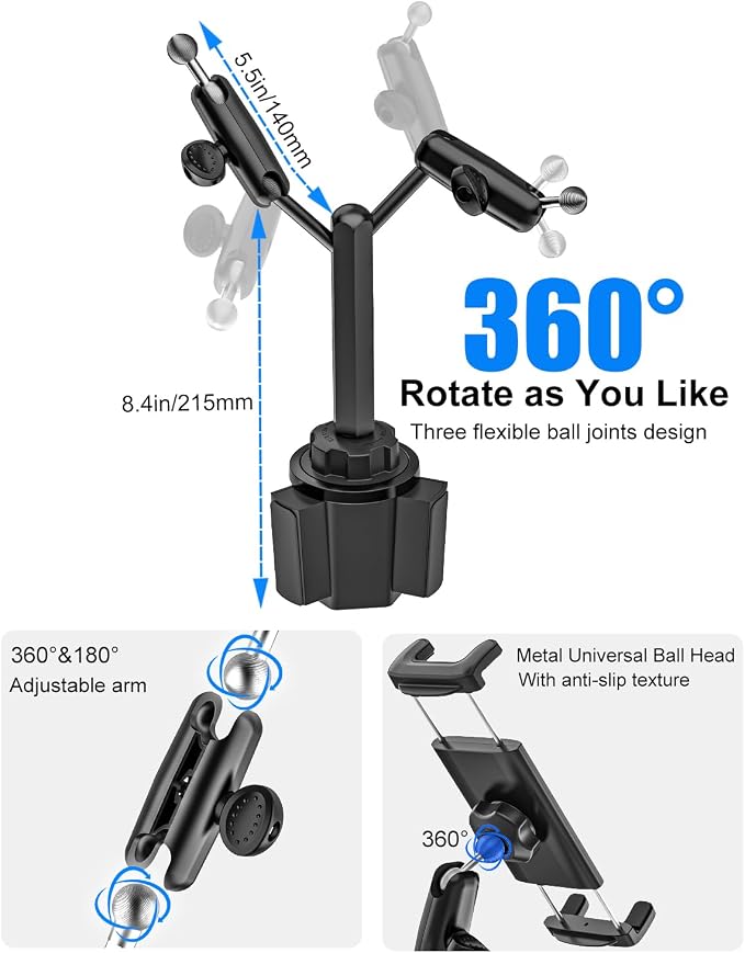 Dual iPad Cup Holder Mount for Tablet & Phone, Heavy Duty Metal Cup Holder Tablet Mount for Car, Truck, Double Cup Holder Tablet Holder for iPad Pro Air Mini, iPhone, Z Fold, 4-13" Device