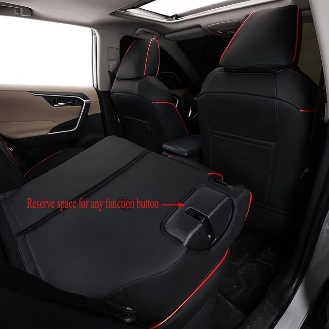 EKR Car Seat Covers for Honda CRV 2015-2016 Leatherette Full Set | Custom Fit for Honda CRV 2015 2016 Full Wrap,Airbag Compatible,Waterproof Pet-resistant,Faux Leather(Black with Red Piping)
