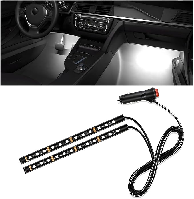 Wevdn Car Interior LED Strip Light, 12V 24 LED Neon Ambient Night Light with Cigarette Lighter Plug, Automotive Atmosphere Decorative Under Dash Lighting Kit, Car Accessories (White)