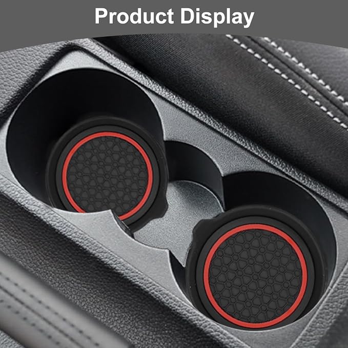 HZEL Car Cup Holder Coasters, 2PCS Non Slip Waterproof Vehicle Water Bottle Pads, Recessed Automotive Drink Mat Decoration Accessories, Universal Fit (Red/Black)