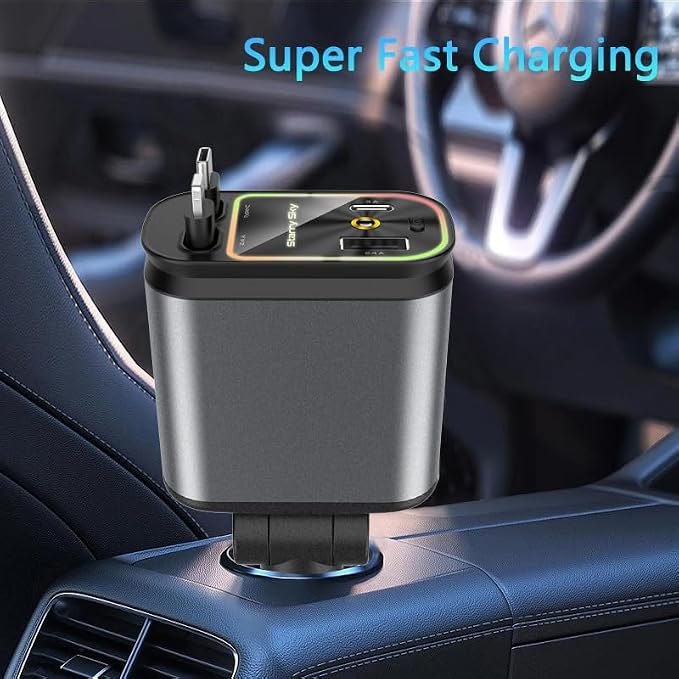 Starlight Retractable Car Charger, Car Phone Charger USB C Fast Charger | EloBeth Car Charger,Cigarette Lighter USB Charger Car Accessories,Road Trip Essentials Gift for Men,for iPhone 17/16,Galaxy