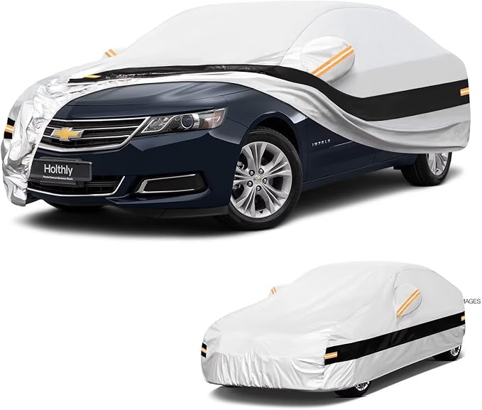 10 Layers Car Cover Custom Fit for Chevrolet Chevy Impala(2000-2020), Waterproof All Weather for Automobiles, Outdoor Full Cover Sun Dust Rain Protection with Cotton. Silver
