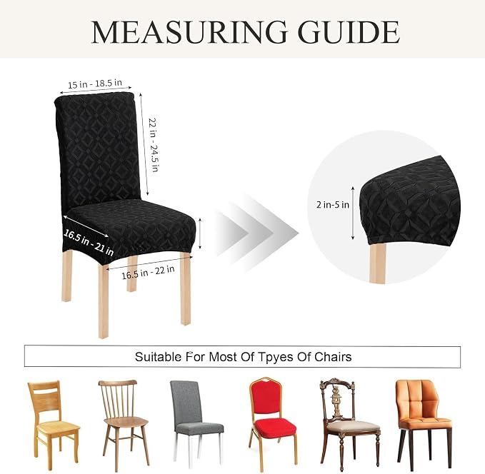 Genina Waterproof Chair Covers for Dining Room Set of 4, Removable Washable Chair Slipcover Protectors, Large Black