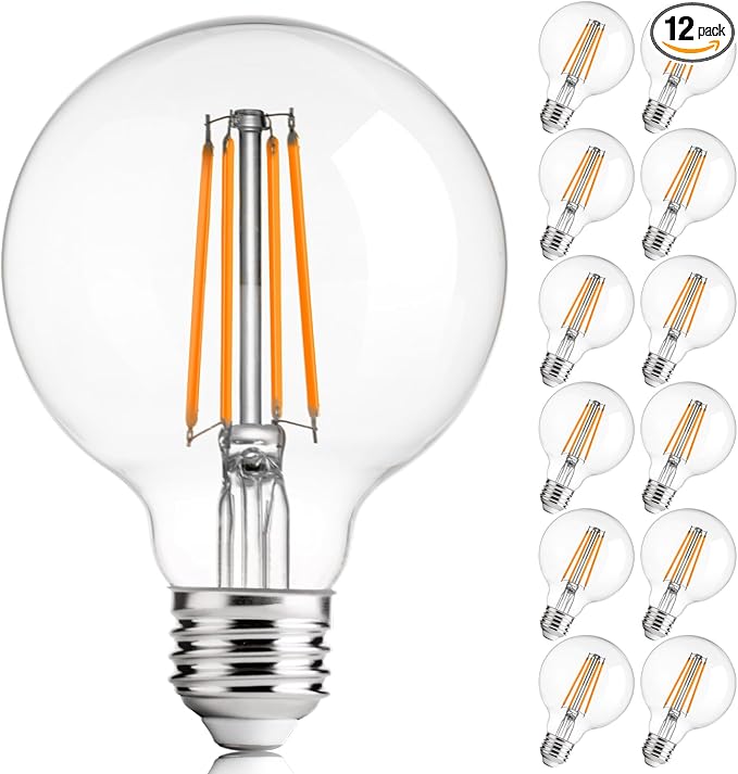FLSNT G25 LED Globe Edison Bulbs for Bathroom Vanity & Mirror Lighting, 2700K Soft White, CRI90+ Dimmable, 40W Equivalent, 400LM, E26 Base, Clear Glass Decorative Bulbs, UL Listed, 12 Pack