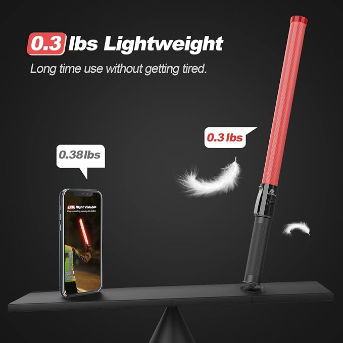RoadHero 8 Pack 21 Inch Traffic Wand, Red | 2 Flashing Modes, Side Clip, Water-resistant IPX-4 rated, Airport Marshaling Signal, Parking Lot, Car Directing