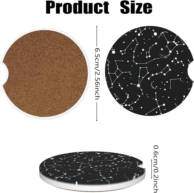 Ceramic Car Cup Coasters 2PCS - Galaxy | with Cork Back & Finger Slot, Anti-Slip Shock Absorbing, Universal Car Interior Accessories for Men Women