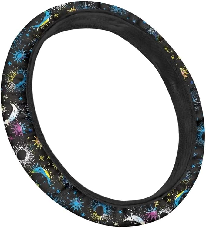 Wanyint Sun Moon Star Blue Car Steering Wheel Cover Universal 15 Inch Breathable Auto Steering Wheel Cover Car Accessory for Women Men