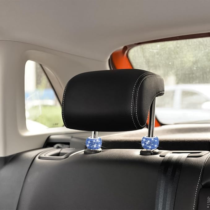 4PCS Bling Car Headrest Collars, Crystal Rhinestone Vehicle Head Rest Collars Decorative Rings, Diamond Automotive Seat Interior Charms Accessories, Universal for SUV, Sedan, Truck (Blue)