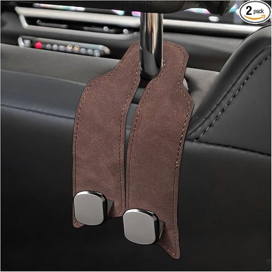2 PCS Car Purse Hook, Multi Functional Vehicle Seat Back Storage Hooks Interior Accessories, Creative Metal Headrest Hanger Auto Seat Organization for Purses Phones Bags (Brown)