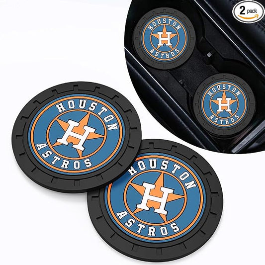 Baseball Fans Car Cup Holder Coasters for Huston Astros Fans, 2 Pack Astros Silicone Non-Slip Cup Mats, 2.75" Car Cup Holder Inserts for Auto Interior
