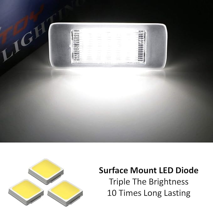 iJDMTOY OEM-Fit 3W Full LED License Plate Light Kit Compatible With 2015-20 Cadillac Escalade ATS, GMC Yukon, Chevy Tahoe Suburban Equinox, 16-up Malibu, 18-SMD Xenon White LED & Can-bus Error Free