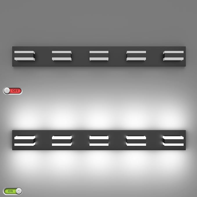 SOLFART 5 Lights Bathroom Light Fixtures Modern Bathroom Lights Over Mirror Black Vanity Lights for Bathroom LED Light Fixture Restroom 5 Color Temperature Adjustable 5CCT ETL Listed