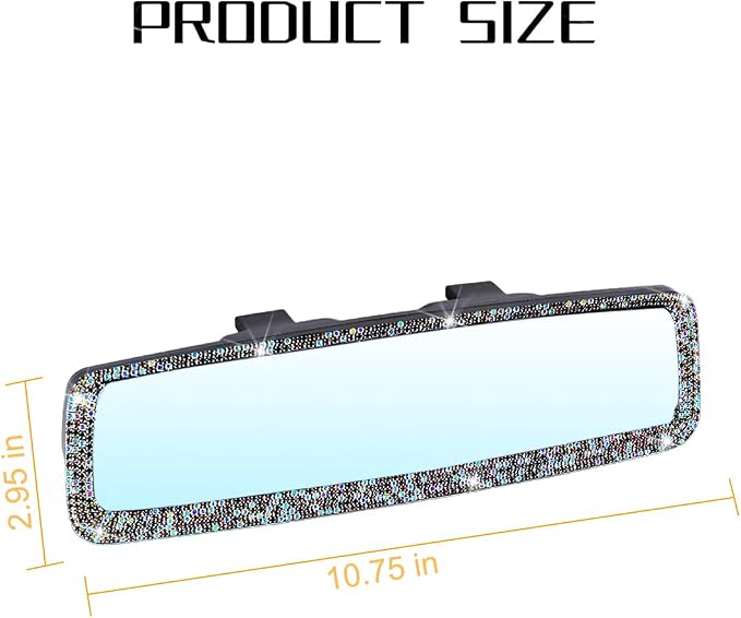 Osilly Bling Car Rearview Mirror, Decorations Rear View Mirror with Crystal Rhinestones & Diamonds, Car Interior Trim Accessories, Clip-on & HD Glass, Sparkly Gift (AB Color+Purple)