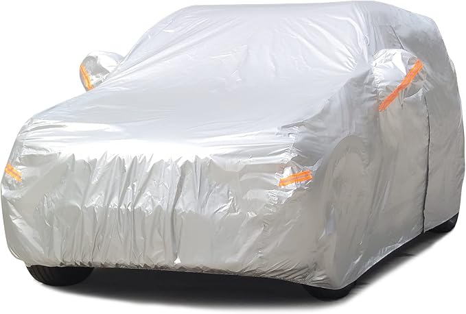 SEAZEN 2 Layers SUV Car Cover Waterproof All Weather, Outdoor Car Covers for Automobiles with Zipper Door, Hail UV Snow Wind Protection (Length Up to 190")