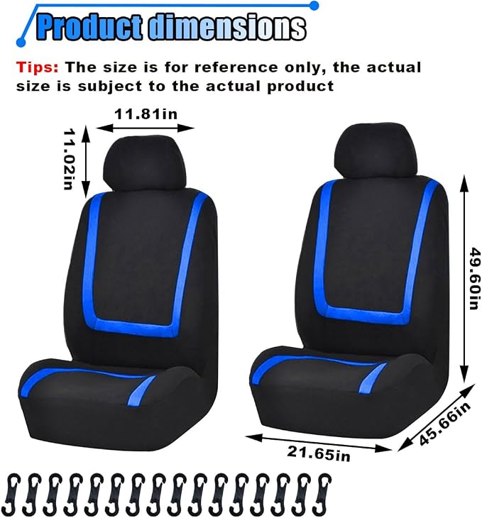 LAINLOY 2 Pack Car Seat Covers, Breathable Seat Protectors, Anti-Slip Driver Seat Cover, Comfortable Front Seat Cover Set Universal Fit for Truck, SUV, Sedan, Airbag Compatible (Black&Blue)