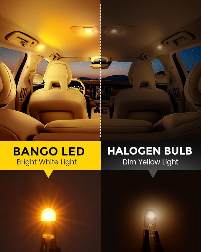 BANGO 194 LED Bulb, Super Bright 168 T10 2825 W5W LED Replacement Bulbs for Car Interior Dome Map Door Courtesy Trunk Side Marker License Plate Lights, Amber Yellow (Pack of 10)