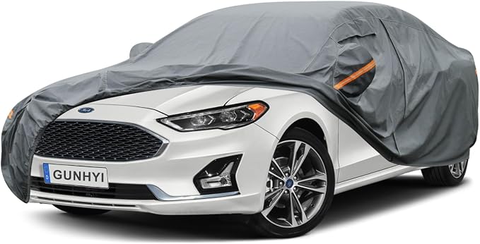 GUNHYI Premium Car Cover Custom Fit Ford Fusion, 16 Layers Heavy Duty Car Cover Waterproof All Weather with Zipper Door for Sun Rain Snow Dust Uv Protection