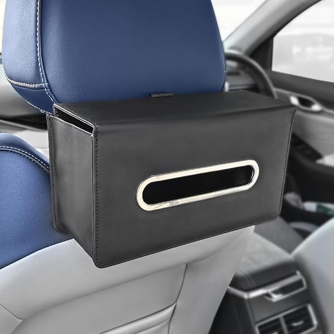 Car Tissue Holder - Backseat Napkin Tissue Organizer, Extra Large Tissue Box Holder for Rectangle Tissue Napkin Box, Made of PU Leather, Black