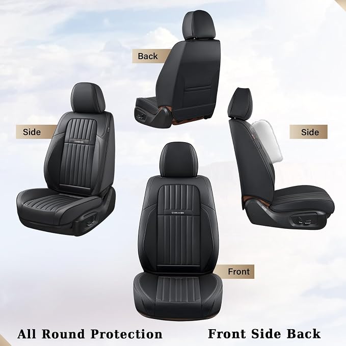 Coverado Seat Covers, Car Seat Covers Front Seats, Car Seat Cover, Car Seat Protector Waterproof, Car Seat Cushion Nappa Leather, Black Seat Covers for Cars Carseat Cover Universal Fit for Most Cars