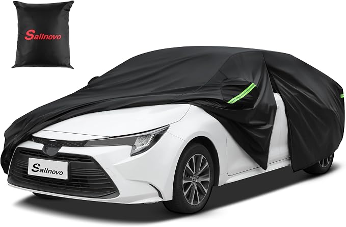 Sailnovo Car Cover Waterproof All Weather, 7 Layers Heavy Duty Full Exterior Cover for Car Outdoor Snow Sun UV Protection with Zipper for Automobiles (194" To 208")