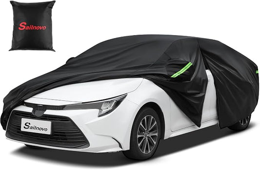 Sailnovo Car Cover Waterproof All Weather, 7 Layers Heavy Duty Full Exterior Cover for Car Outdoor Snow Sun UV Protection with Zipper for Automobiles (194" To 208")