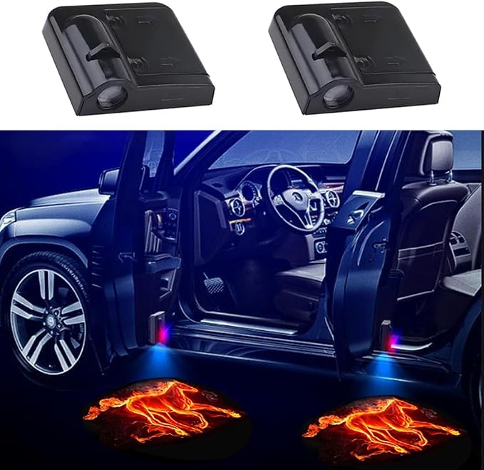 2PCS Car Door Light Projector, Universal LED Welcome Shadow Lights for Cars/SUVs/Trucks, Easy Installation Step Entry Lights, Durable Auto Door Accessories (Fire Horse)