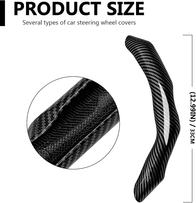 2Pcs Carbon Fiber Steering Wheel Cover, Cool Irregular Shape Grip & Anti-Slip Lining Segmented Design Steering Wheel Protector for Car Interior Accessory, Stylish & Sporty (Black)