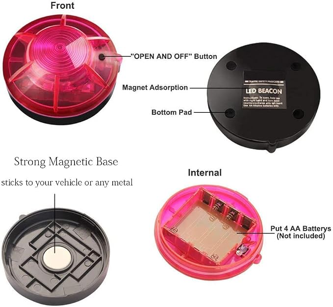 Roadside Flashing Flares Safety Warning Light Emergency LED Strobe Light with Magnetic Base Vehicle and Marine (Amber)