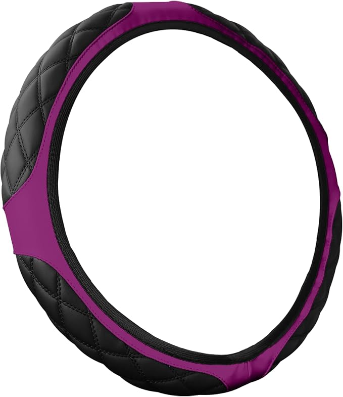 15 Inch Car Leather Steering Wheel Cover, Automotive Accessories Elastic Breathable Anti-Slip Soft Wheel Protector Fits Men and Women, Suitable for SUVs, Trucks, Vehicles and RVs (Purple)
