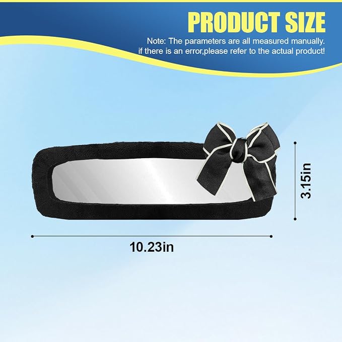 Bow Car Rearview Mirror Cover, Plush Auto Rear View Mirror Elastic Dustproof Protector, Universal Vehicle Interior Mirrors Edge Decoration Accessory for Cars, SUVs, Trucks (Black)