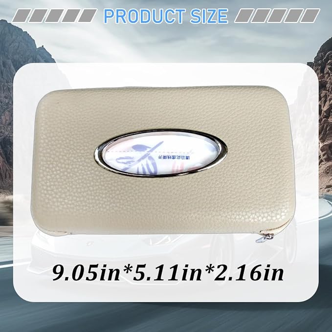 Car Sun Visor Tissue Holder, Leather Stylish Vehicle Visor Backseat Napkin Organizer Box with Zipper, Auto Interior Sunvisor Paper Towel Mask Dispenser Case, Universal for SUV Van RV (Beige)