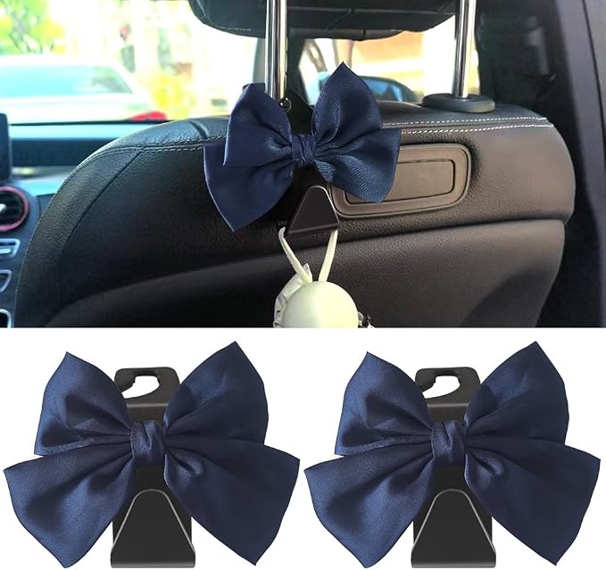 2-Pack Car Seat Headrest Hooks, Handbag Hangers, Dark blue | Storage organizer for handbags, clothes, coats and grocery bags; practical interior accessory for most cars and SUVs