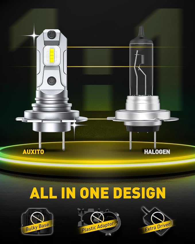 AUXITO H7 Bulbs, 6X Super Output, 6500K Cool White, Long Lifespan, 1:1 Mini Size Replacement Light Bulbs, Plug-N-Play, Pack of 2