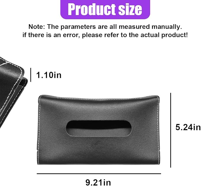 YoRise Car Sun Visor Tissue Holder, Soft Leather Automotive Hanging Napkin Storage Box, Rectangular Vehicle Interior Tissue Organizer Case for Car, SUV, Truck (Black)