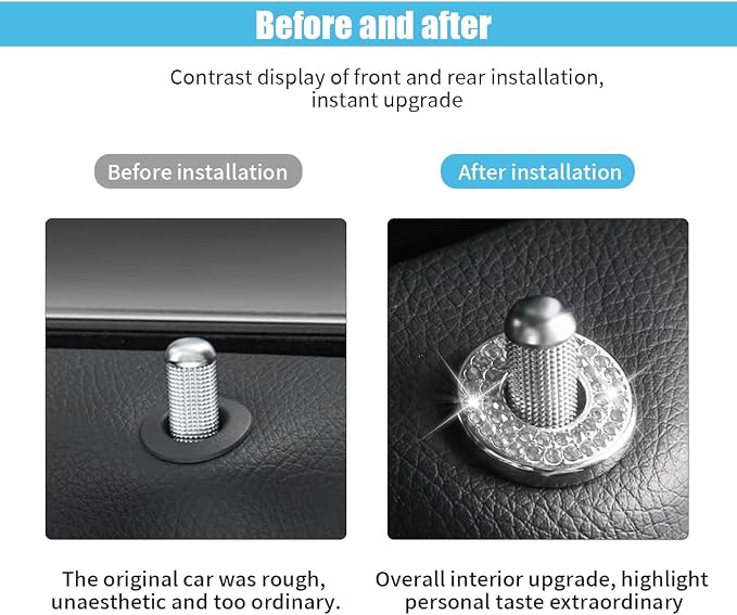 JOYCOURT 4Pack Bling Car Inner Door Lock Pull Stickers, White | Rhinestone Bling Car Pull Rod Bolt Decoration Cover Interior Car Accessories, for Mercedes-Benz A/B/C/E Class GLC GLA GLK GLA