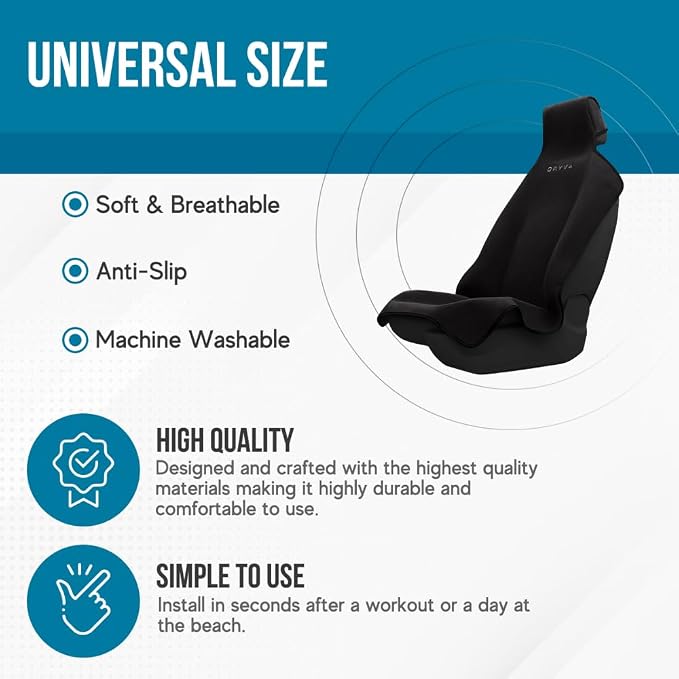 DryvaSeat - Premium Microfiber Towel Car Seat Cover - Waterproof & Sweatproof - Universal Fit, Machine Washable, Non-Slip - Seat Protector for Car, Truck, SUV, Van (Shadow Black, 2 Pack)