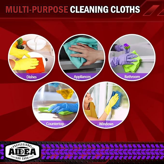 AIDEA Microfiber Cleaning Cloth 10PK, Micro Fiber Cloth for Cleaning Cars, Premium All Purpose Car Towels, Dusting Cloth Cleaning Rags SUVs, House, Kitchen, Window, Workshops, 12"×12"