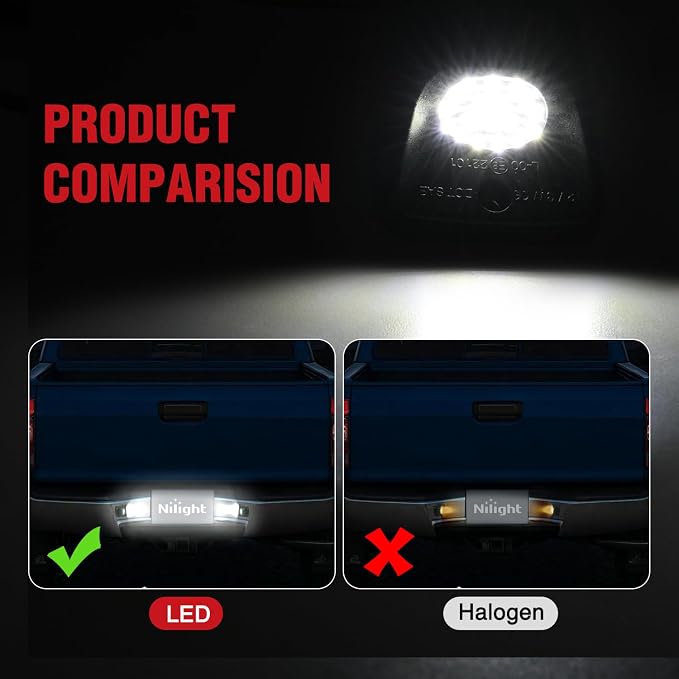 Nilight License Plate Lights Compatible with 1995 1996 1997 1998 1999 2000 2001 2002 2003 2004 Toyota Tacoma Black Housing 6000K White 2PCS Pack