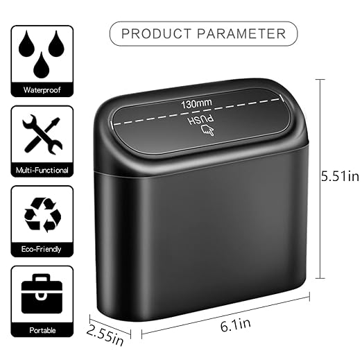 Car Trash Can Bin with Lid - 3 Packs Universal Vehicle Mini Leakproof Garbage Can Bin with 60pcs Trash Bags Can Organizer Storage for Front Back Seat Accessories for Auto Office Bedroom Home(Black)