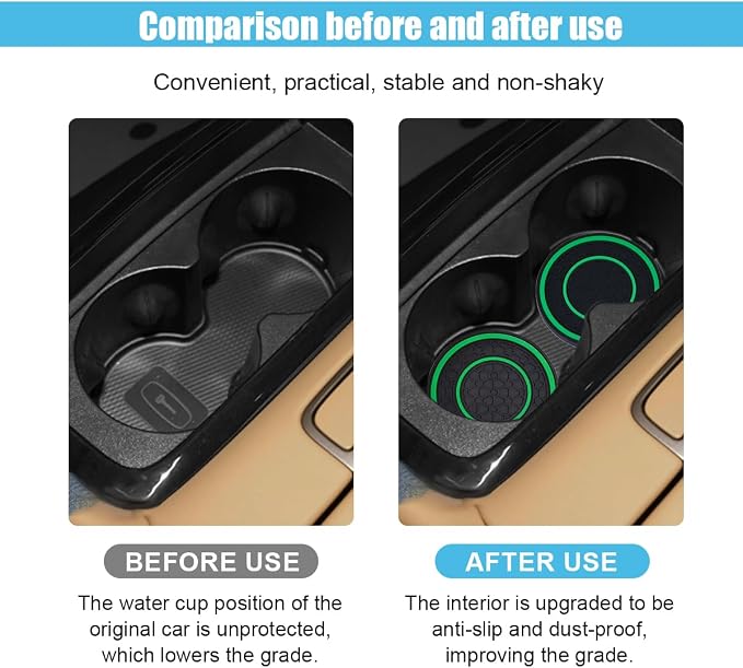 2PCS Car Cup Holder Coasters, 2.75 Inch Auto Non-Slip Anti Dust Cup Mats, Console Cup Holder Insert Coaster Auto Insulated Mats, Universal Interior Accessories for Most Cars (Green)